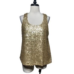 Vince Camuto Size X Small NWT Gold Sequined Sleeveless Asymmetrical Top